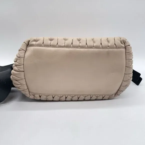 Furla Caos Quilted Leather Bucket Bag Beige Drawstring Shoulder Bag